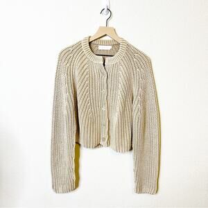 Beige Botany Tan Cable Knit Button Front Cardigan Sweater Womens Size M/L